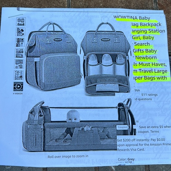 New WOWTINA Baby Bag Backpack Changing Station. Newborn must have in Grey - Picture 9 of 11